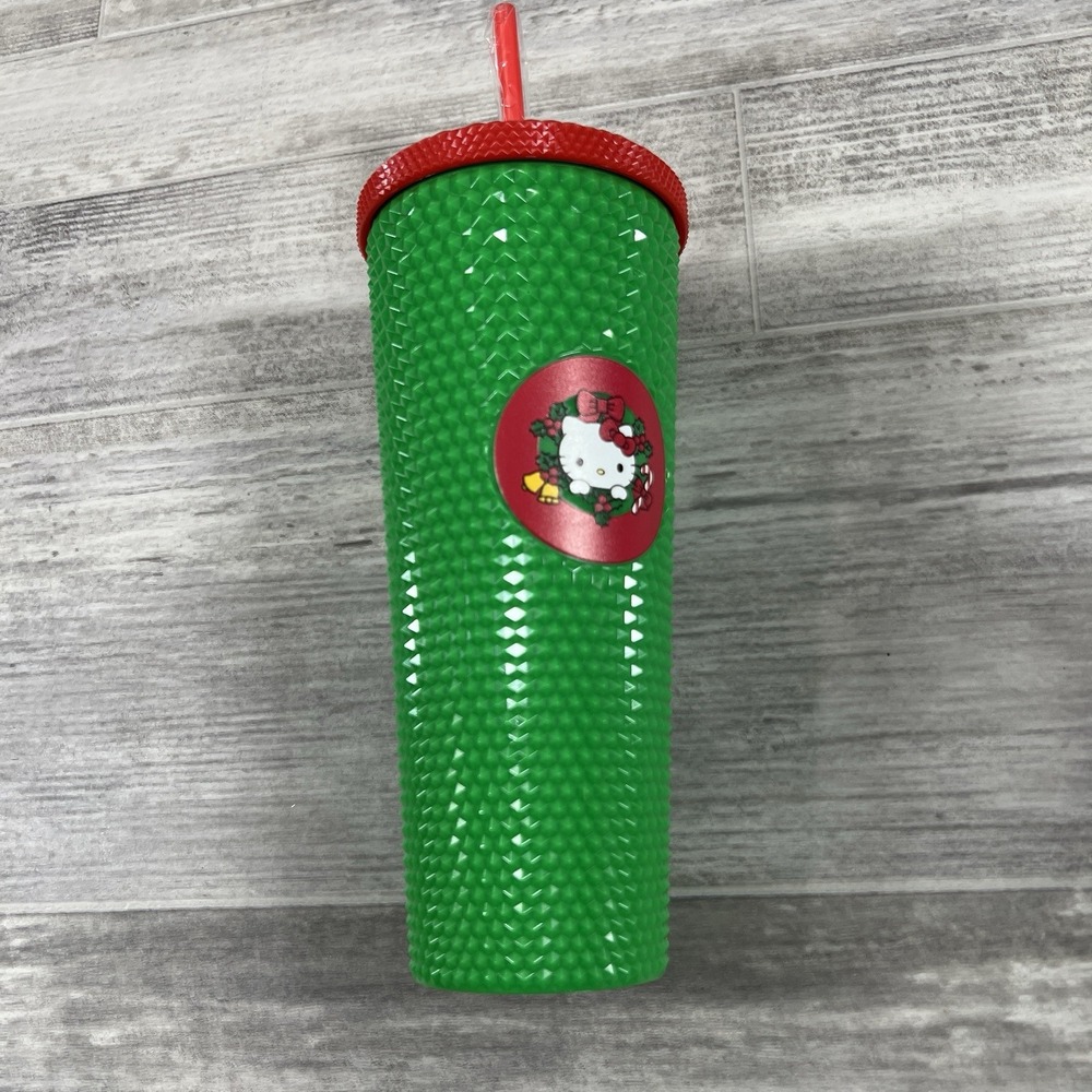 Sanrio Hello Kitty Holiday 2024 Wreath 24 Oz Spiked Green Acrylic Tumbler NEW‎